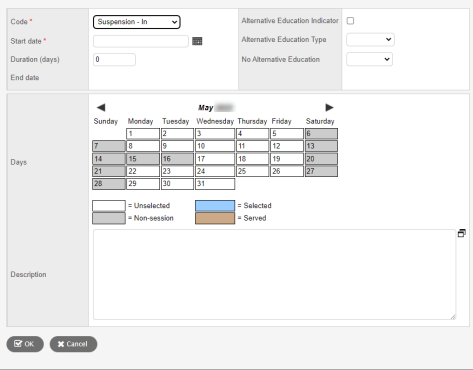 Suspension code pop-up