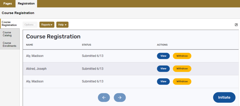 Course Registration page